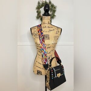 Persaman Marcy Black Studded Leather Satchel Crossbody Purse